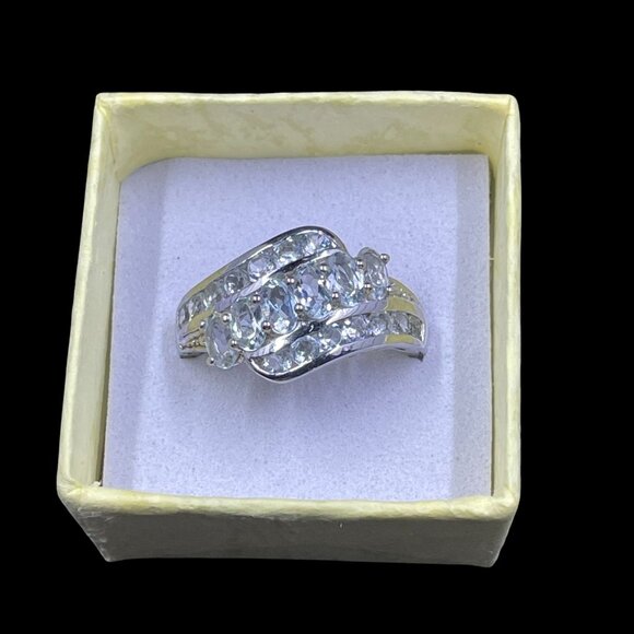 Silver STS CZ Wave Ring Statement Band Coquette Elegant Glam Sparkle Jewelry - Picture 2 of 7